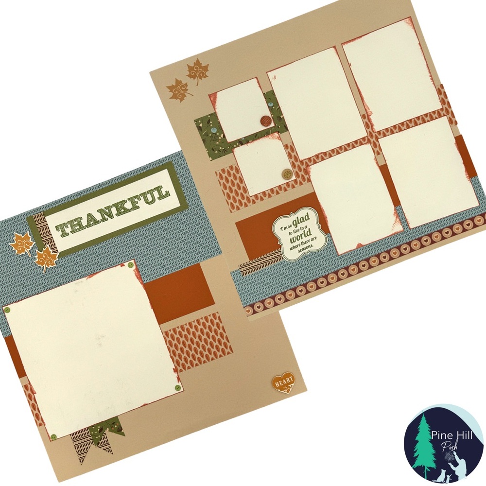 Scrapbook Pages Thankful Fall Autumn Thanksgiving Premade Set 2 12 x 12 Handmade